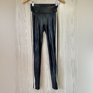 SPANX Black Faux Leather Leggings With White Stripe up The Side Size XS EUC